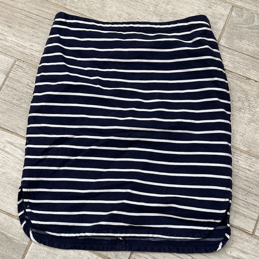 Navy blue and white striped skirt